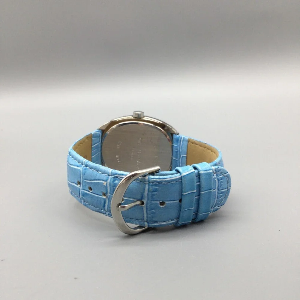Manuel Drucker Womens Watch 33mm Blue Dial Crystals Leather 22-903 New Battery